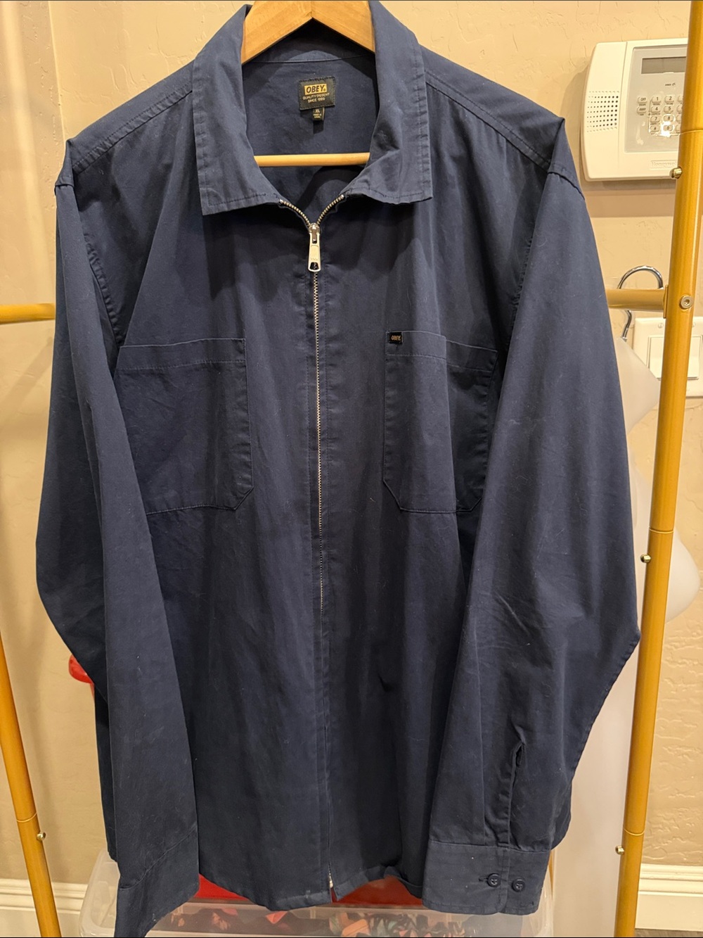 Obey Navy Zip-Up Work Shirt Jacket